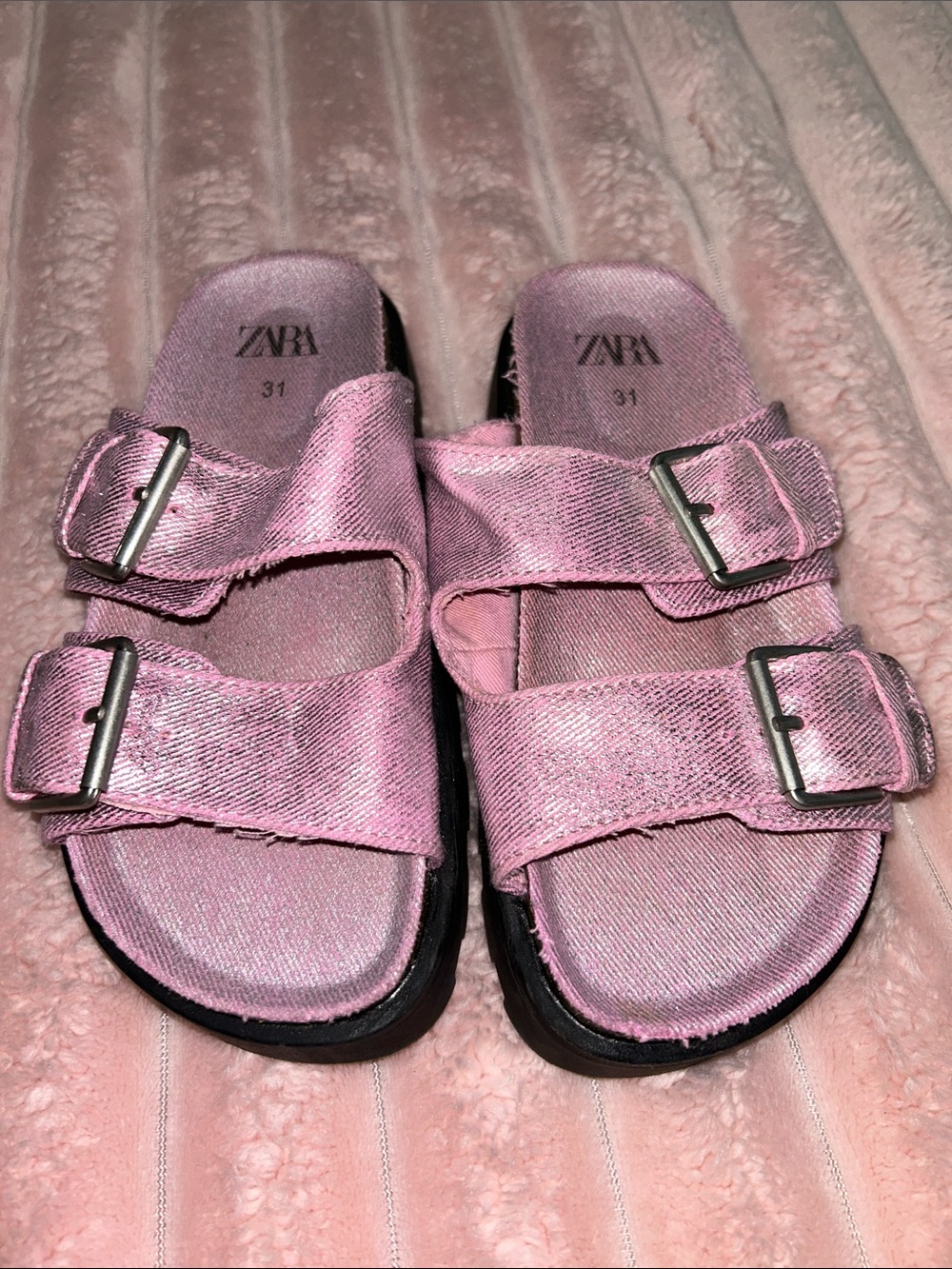 ZARA Pink Double-Buckle Kids Slide Sandals